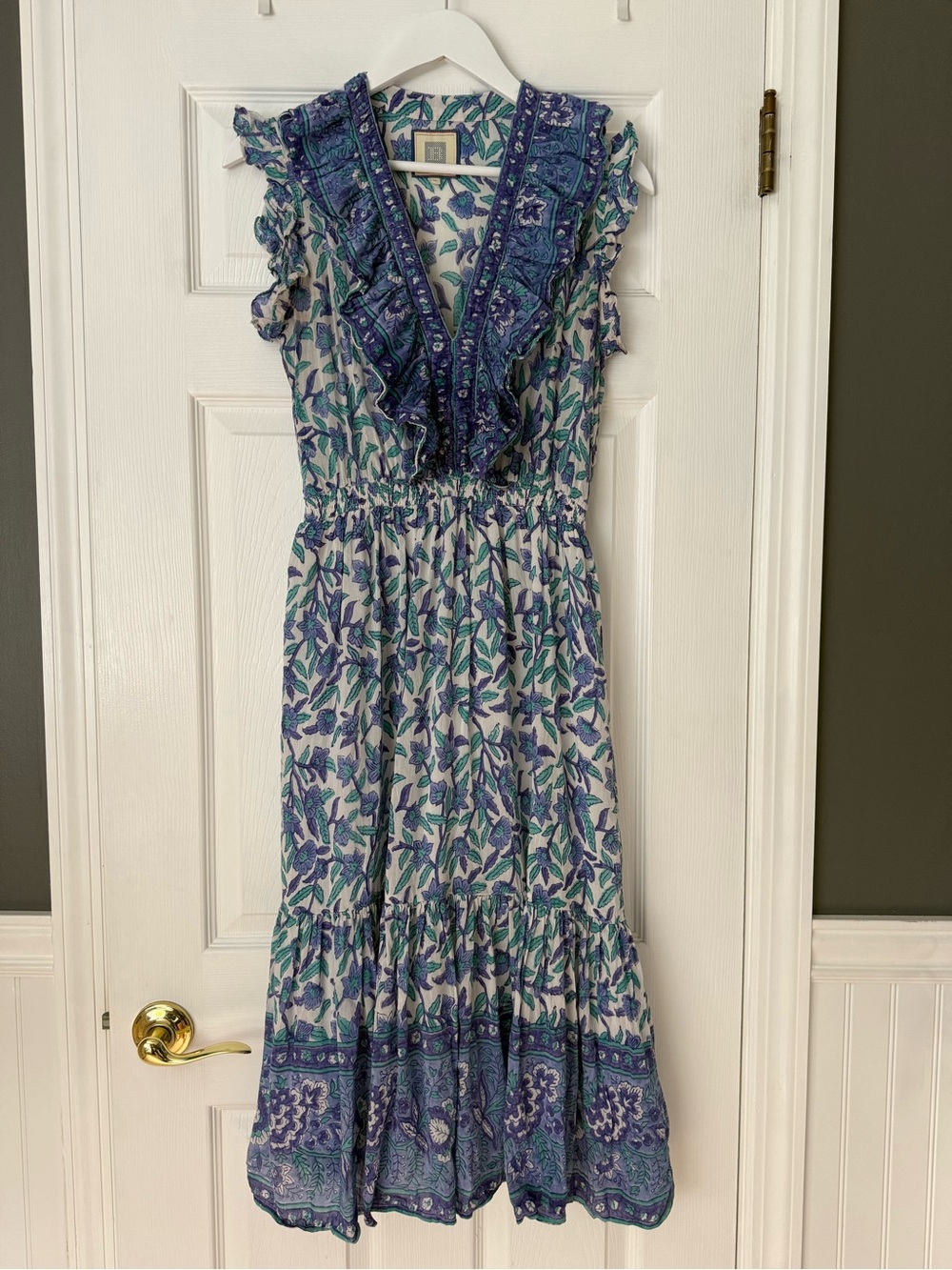 Bell by Alicia Bell Blue Floral Ruffle Midi Dress